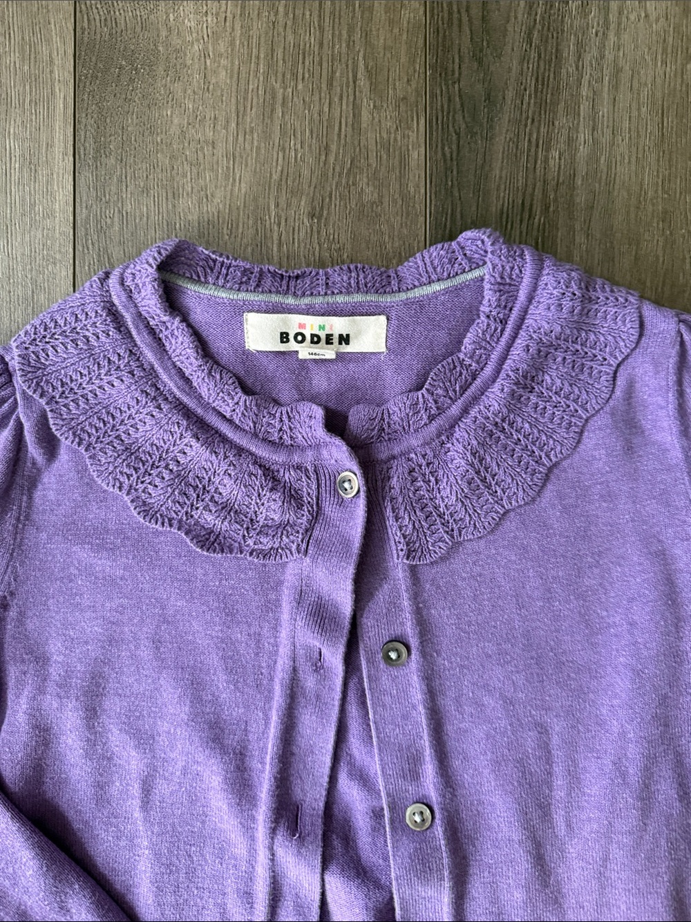 Boden Purple Ruffled-Collar Button Cardigan - Picture 2 of 4